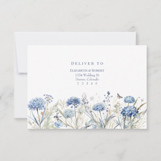 Blue Wildflower RSVP Card with Addressed Back (裏面)