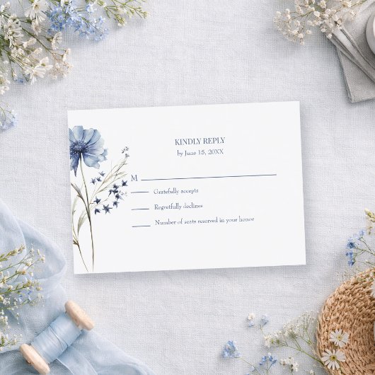 Blue Wildflower RSVP Card with Addressed Back
