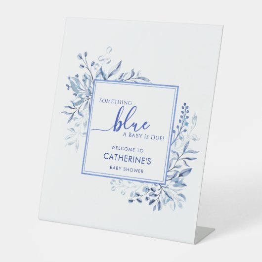 Blue Wildflower Something Blue Baby Shower 台座サイン (正面)