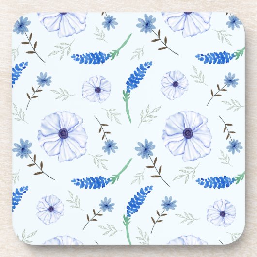 Blue Wildflower Watercolor Coaster コースター (正面)