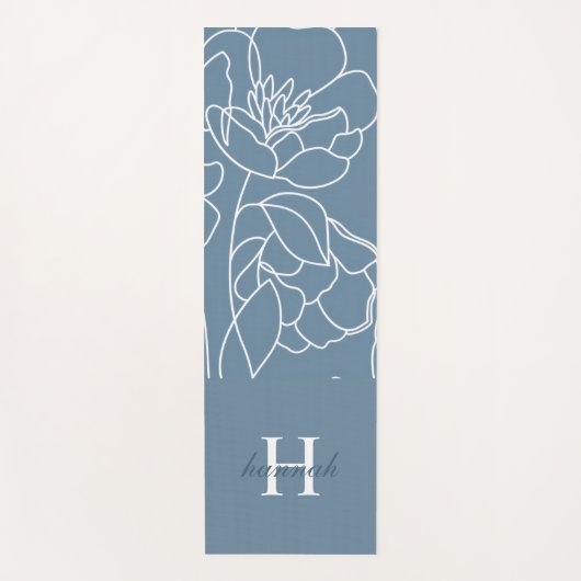 Blue Wildflower Watercolor Custom Monogram Name ヨガマット (正面)