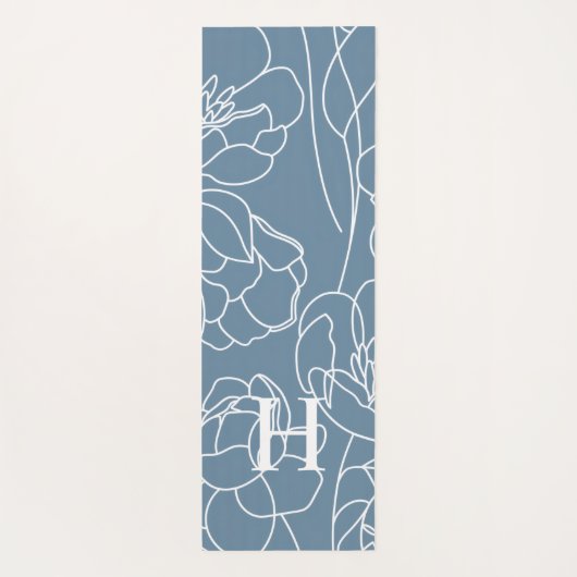 Blue Wildflower Watercolor Custom Monogram Name ヨガマット (裏面)