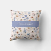 Blue Wildflower Watercolor Custom Name クッション (裏面)