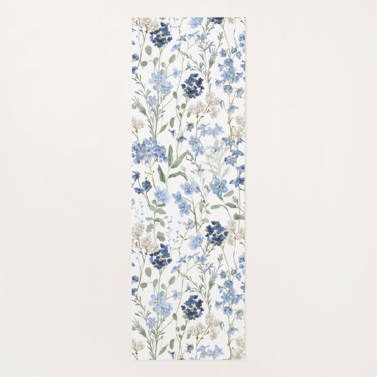 Blue Wildflower Watercolor Custom Name ヨガマット (裏面)