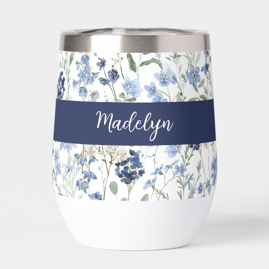 Blue Wildflower Watercolor Monogram Name (背面)