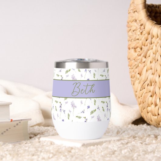 Blue Wildflower Watercolor Monogram Name  (リビング (回転後))