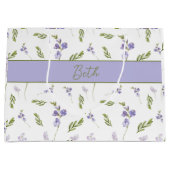 Blue Wildflower Watercolor Monogram Name  ラージペーパーバッグ (正面)