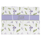 Blue Wildflower Watercolor Monogram Name  ラージペーパーバッグ (裏面)