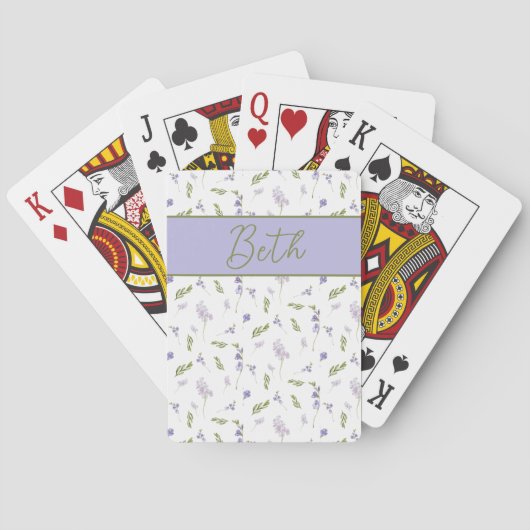 Blue Wildflower Watercolor Monogram Name Poker  トランプ (裏面)