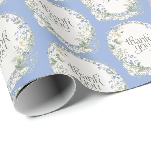 Blue Wildflower Wreath Elegant Botanical  ラッピングペーパー (ロールコーナー)