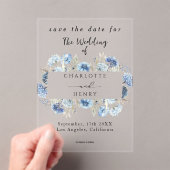 Blue Wildflowersフレームエレガント日付の保存 アクリル招待状 (インサイチュ (ポータブル))