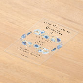 Blue Wildflowersフレームエレガント日付の保存 アクリル招待状 (レイダウン)