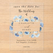 Blue Wildflowersフレームエレガント日付の保存 アクリル招待状 (正面)