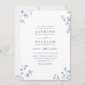 Blue Wildflowers Elegant Modern QR Code Wedding 招待状 (正面)