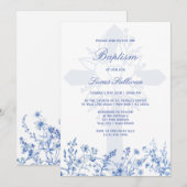 Blue Wildflowers Holy Cross Baptism Invitation 招待状 (正面/裏面)