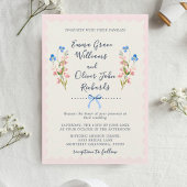 Blue Wildflowers Pink Romantic Garden Wedding 招待状