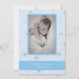 Blue Wildflowers Silver Photo Naming Ceremony ノートカード