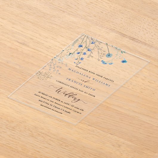 blue wildflowers wedding アクリル招待状 (レイダウン)