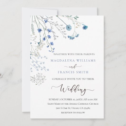blue wildflowers wedding invitation 招待状 (正面)