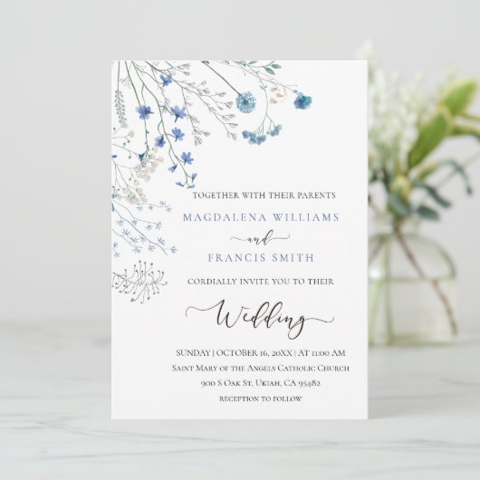 blue wildflowers wedding invitation 招待状 (スタンド正面)