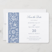 Blue William Morris日付を保存 招待状 (正面)