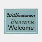 Blue Willkommen Bienvenueへようこそ多言語 ドアマット (正面)