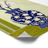 Blue Willow Chinoiserie Vase & Pink Cherry Blossom ポスター (角)