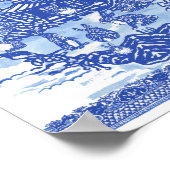 Blue Willow Rabbit Island Whimsical Oriental Art ポスター (角)