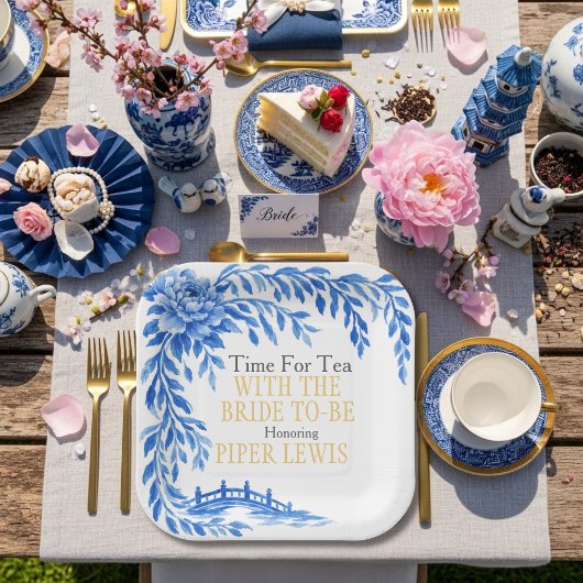 Blue willow Rose bridge Tea Time ペーパープレート