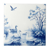 Blue Willow Swans Lake Scene タイル (正面)