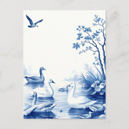 Blue Willow Swans Lake Scene ポストカード (正面)