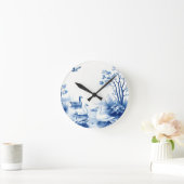 Blue Willow Swans Lake Scene ラウンド壁時計 (ホーム)