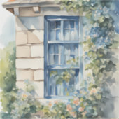 Blue Window Stone Wall Cottage Vines シール (正面)