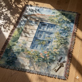Blue Window Stone Wall Cottage Vines スローブランケット