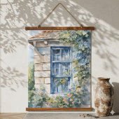 Blue Window Stone Wall Cottage Vines 吊り下げ型タペストリー