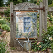Blue Window Stone Wall Cottage Vines 吊り下げ型タペストリー