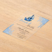 Blue Wine Roses Drips Bridal Shower  アクリル招待状 (レイダウン)