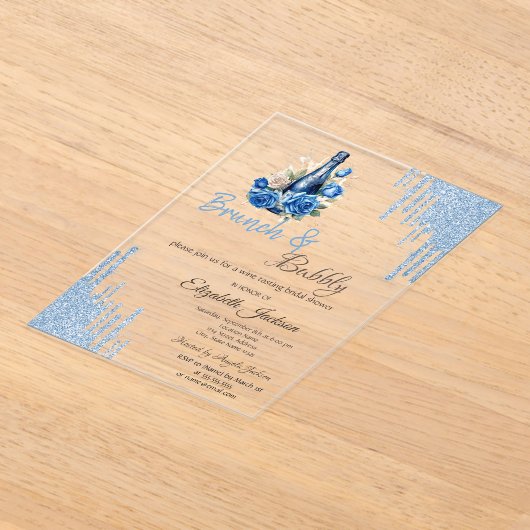 Blue Wine Roses Drips Bridal Shower  アクリル招待状 (レイダウン)