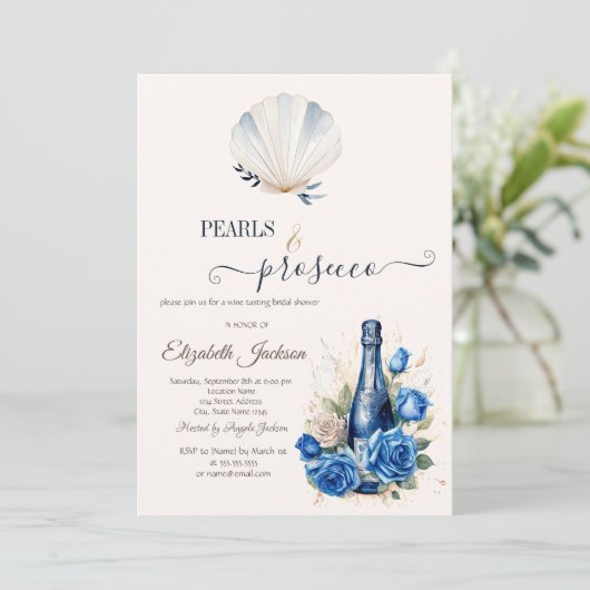 Blue Wine Roses Seashell Pearls & Prosecco  招待状 (スタンド正面)