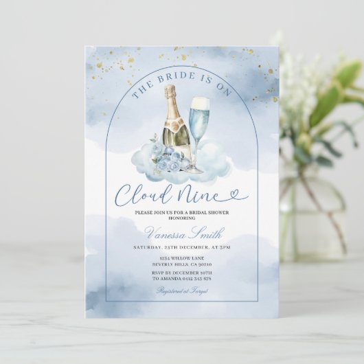 Blue Wine The Bride is Cloud Nine Bridal Shower 招待状 (スタンド正面)