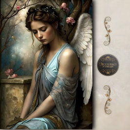 Blue Winged Angel Romantic Vintage Art Decoupage 薄葉紙