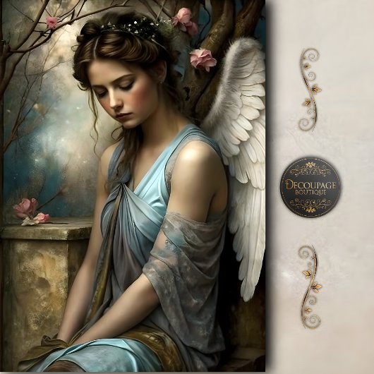 Blue Winged Angel Romantic Vintage Art Decoupage 薄葉紙