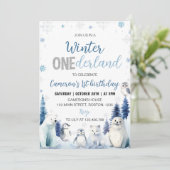 Blue Winter Animals Onederland 1st Birthday 招待状 (スタンド正面)