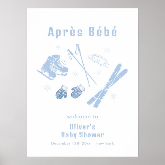 Blue Winter Après Bébé Ski Baby Shower Welcome ポスター (正面)