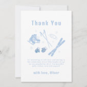 Blue Winter Après Bébé Ski Boy Baby Shower  サンキューカード (正面)