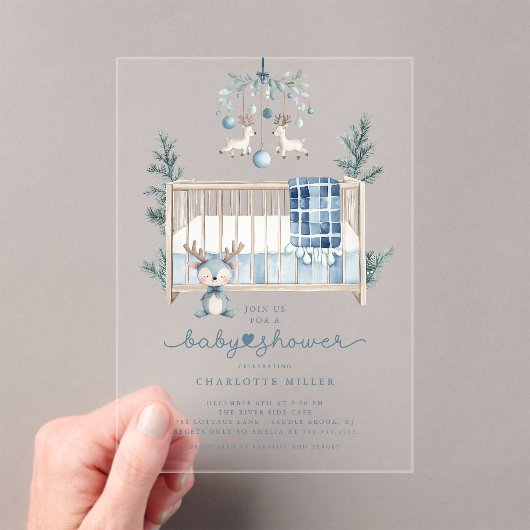 Blue Winter Baby Shower Invitation アクリル招待状 (インサイチュ (ポータブル))