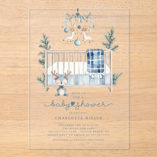 Blue Winter Baby Shower Invitation アクリル招待状 (正面)