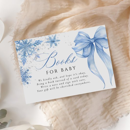 Blue Winter Bow Baby Shower Books for Baby エンクロージャーカード