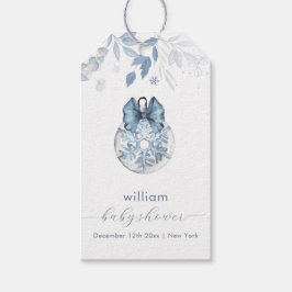 Blue Winter Bow Snowflake Ornament Baby Shower  ギフトタグ