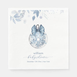 Blue Winter Bow Snowflake Ornament Baby Shower  スタンダードランチョンナプキン